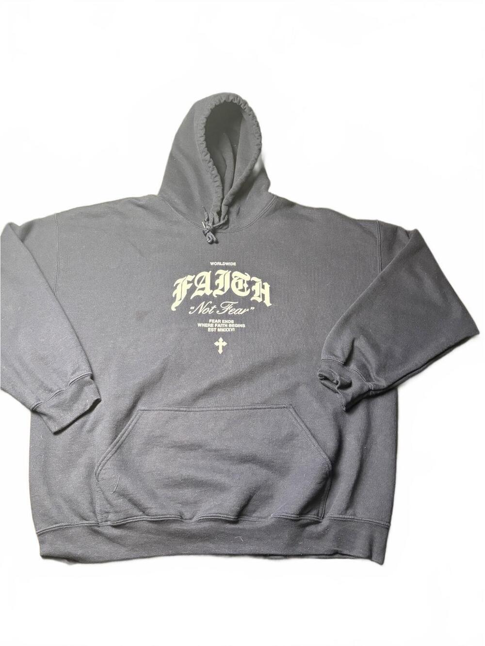 Poison Faith Not Fear Printed Hoodie Navy Blue Size 2XL